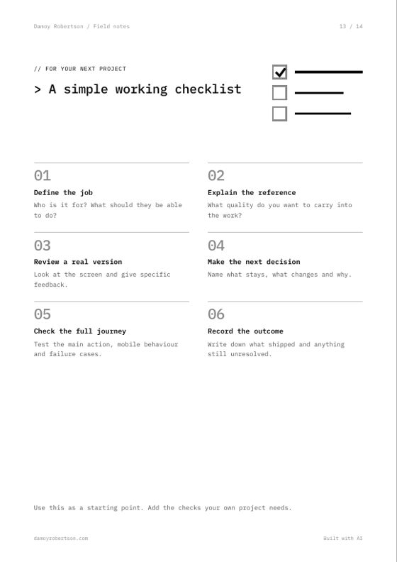 Page 13: a six-step working checklist for your next project